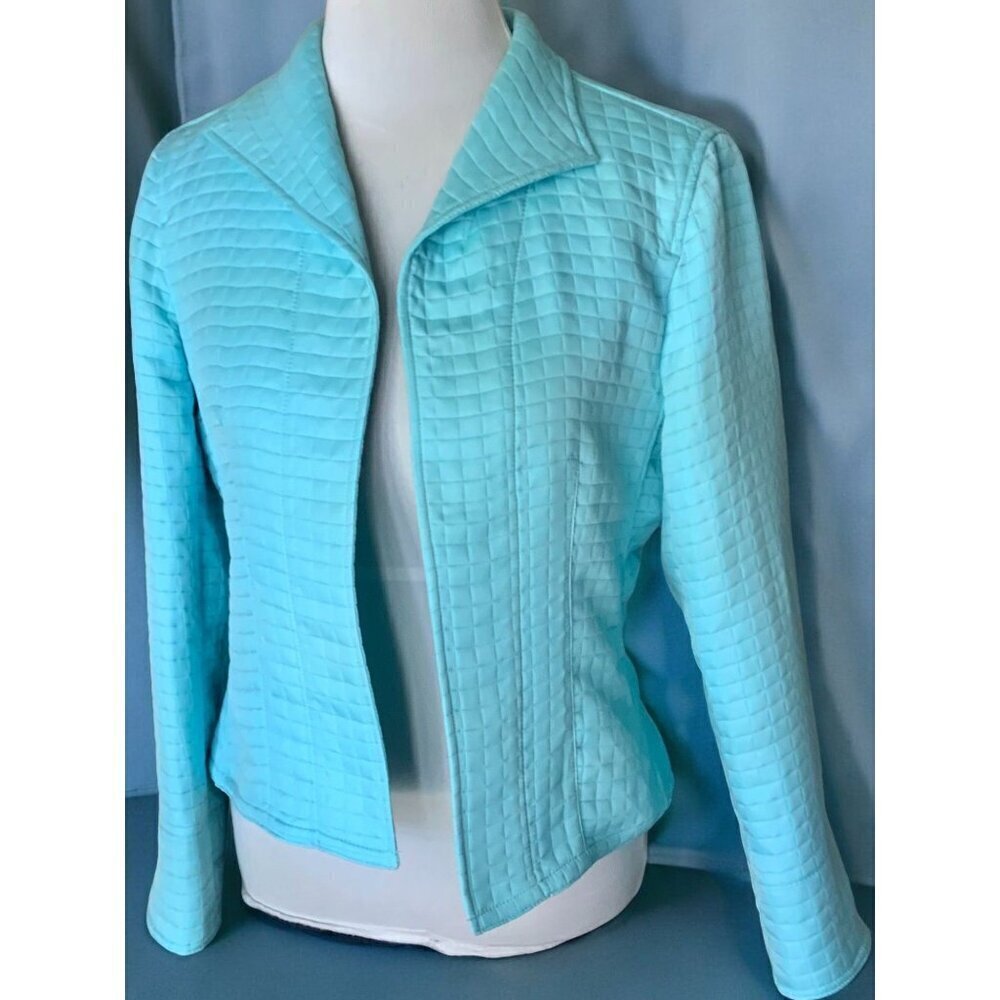 Harvé Benard Womens Petite Long Sleeve Turquoise Quilted Open Front Jacket 8P - Picture 9 of 10